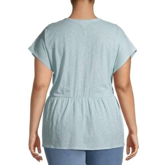 Terra & Sky Womens Peplum Tshirt Top Plus 1X (16W-18W) Blue Striped pullover cap - Picture 7 of 15